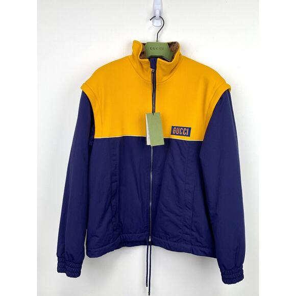NWT Gucci two-tone Technical jersey jacket Navy Yellow Size S - Picture 4 of 16